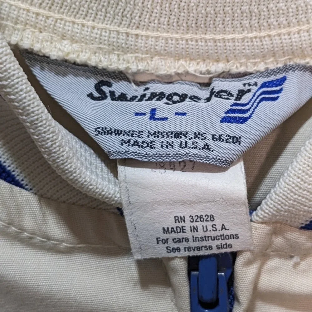 Vintage Swingster Indiana Bell Safety Award Bomber Jacket Cream Blue Unisex L